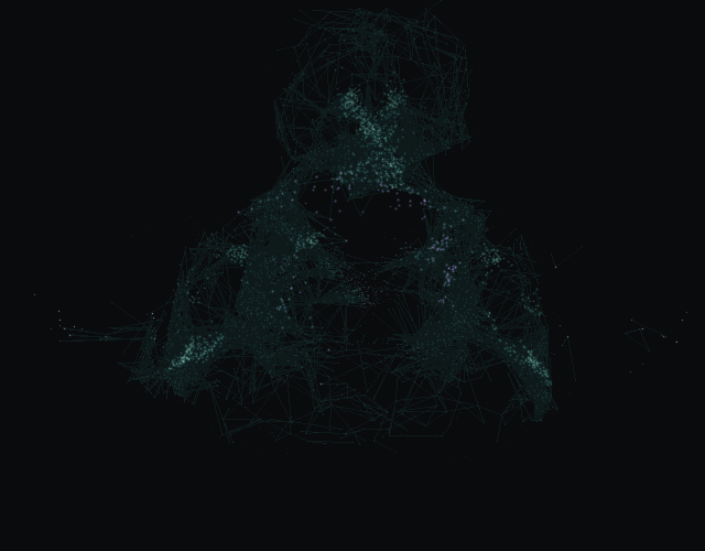 Activation from day 30's firmest decision, Phishing wave: A wave of credential-harvesting mail is hitting staff inboxes, spreading through the male fruit fly nervous system. Activity driven mainly by the Clamour channel is violet; the neurons of the chosen outcome, Escalated to the board, are amber.