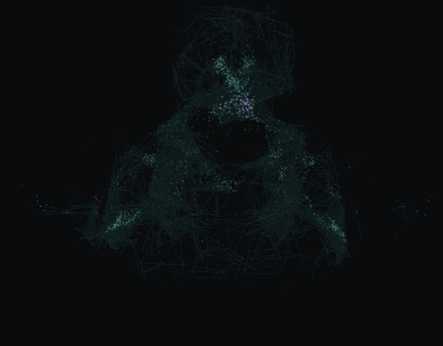 Activation from day 5's firmest decision, Finance asks: Please rank the security commitments you want preserved, deferred, or removed, with a brief rationale for each., spreading through the male fruit fly nervous system. Activity driven mainly by the Irritation channel is violet; the neurons of the chosen outcome, More information demanded, are amber.