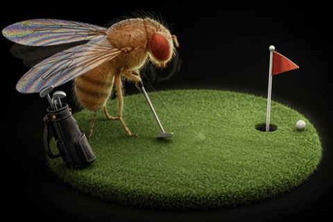 The fruit fly CISO off duty, putting on a tiny golf green.