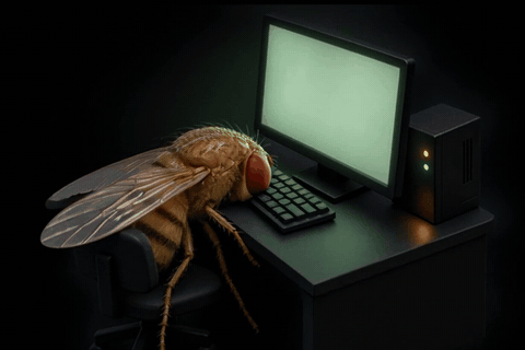 The fruit fly CISO asleep with its head on the keyboard.
